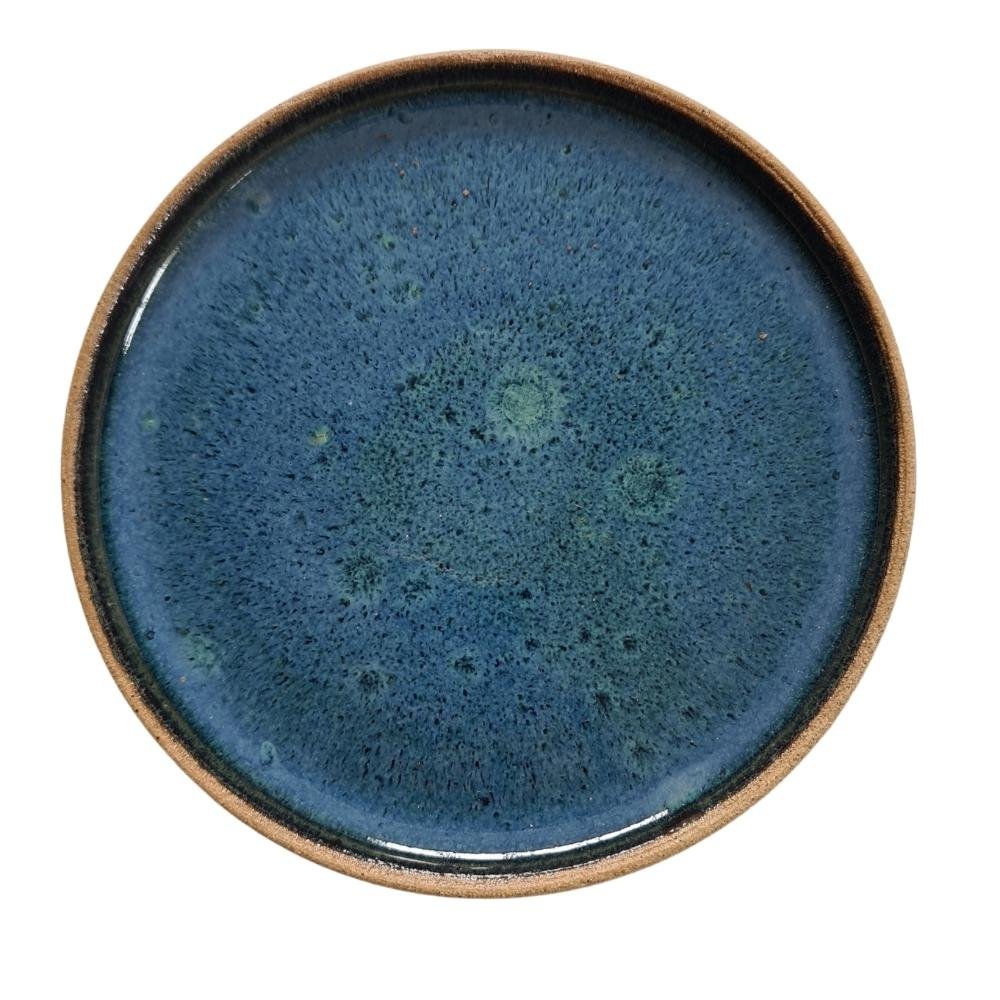 Prato de sobremesa azul de cerâmica artesanal