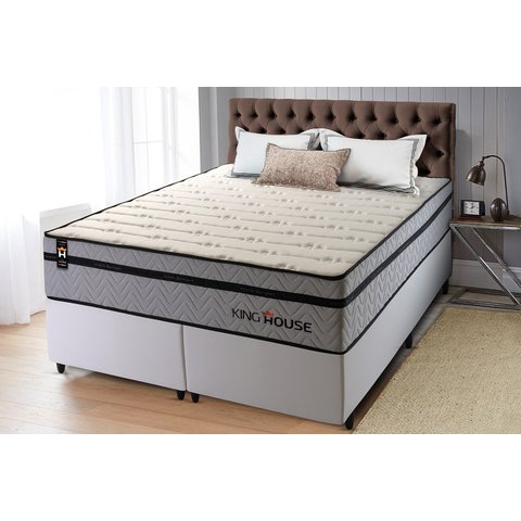 Conjunto Cama Box Super King c/ Molas Ensacadas Preston Branco 193x203x71