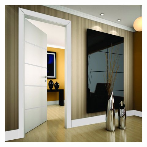 Kit Porta de Madeira 210x80cm Frisada Laqueada Moldufama Abertura Direita