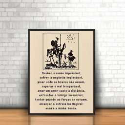 Quadro Decorativo Lema De Dom Quixote 24x18cm - com vidro:Madeira preta - 2