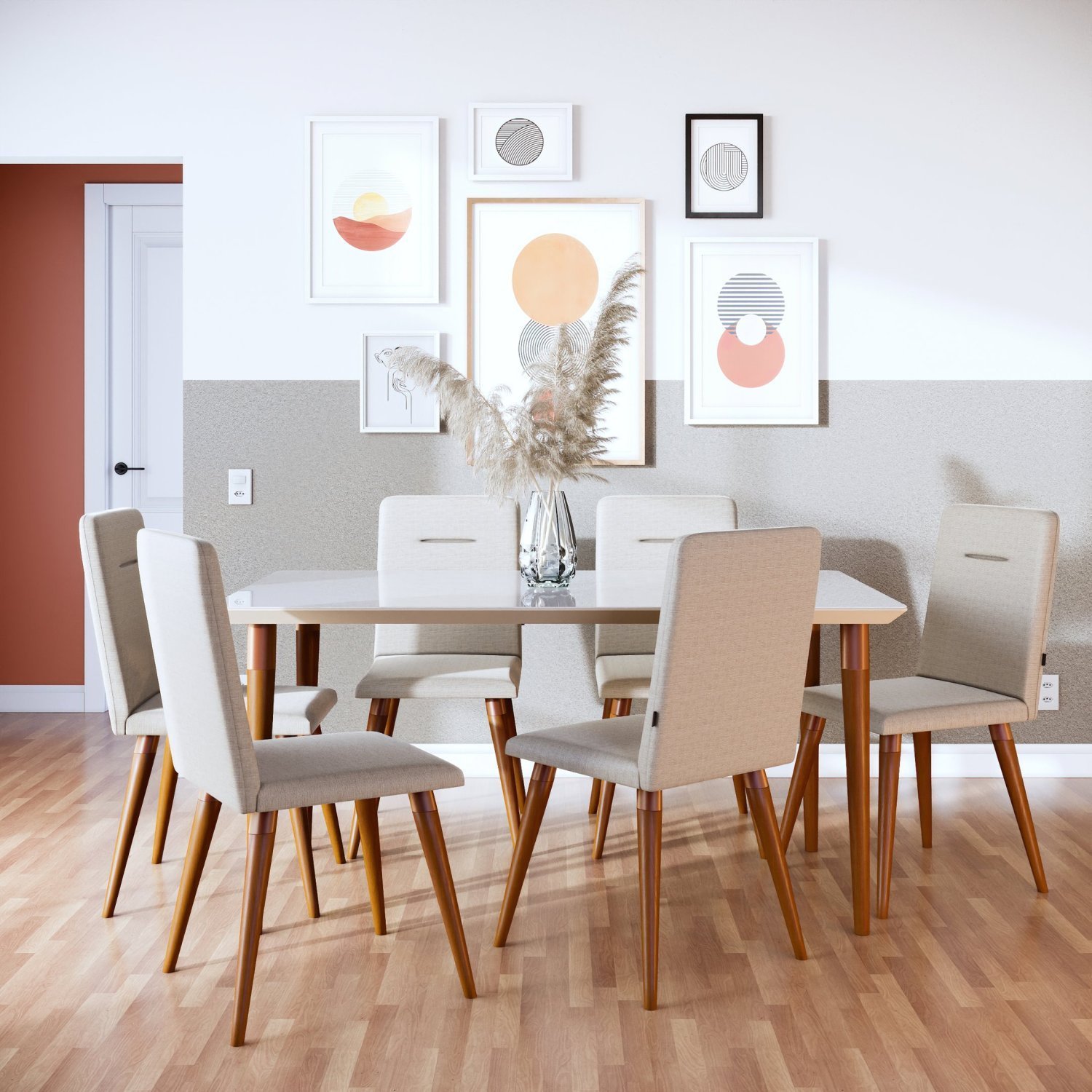 Mesa para Sala de Jantar Tampo Vidro/MDF Retangular Studio 1.8 - 3