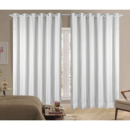 Cortina Corta Luz 4,00m X 2,30m 100% Blackout Com Voil Xadrez Branco Para Varão Simples - 1