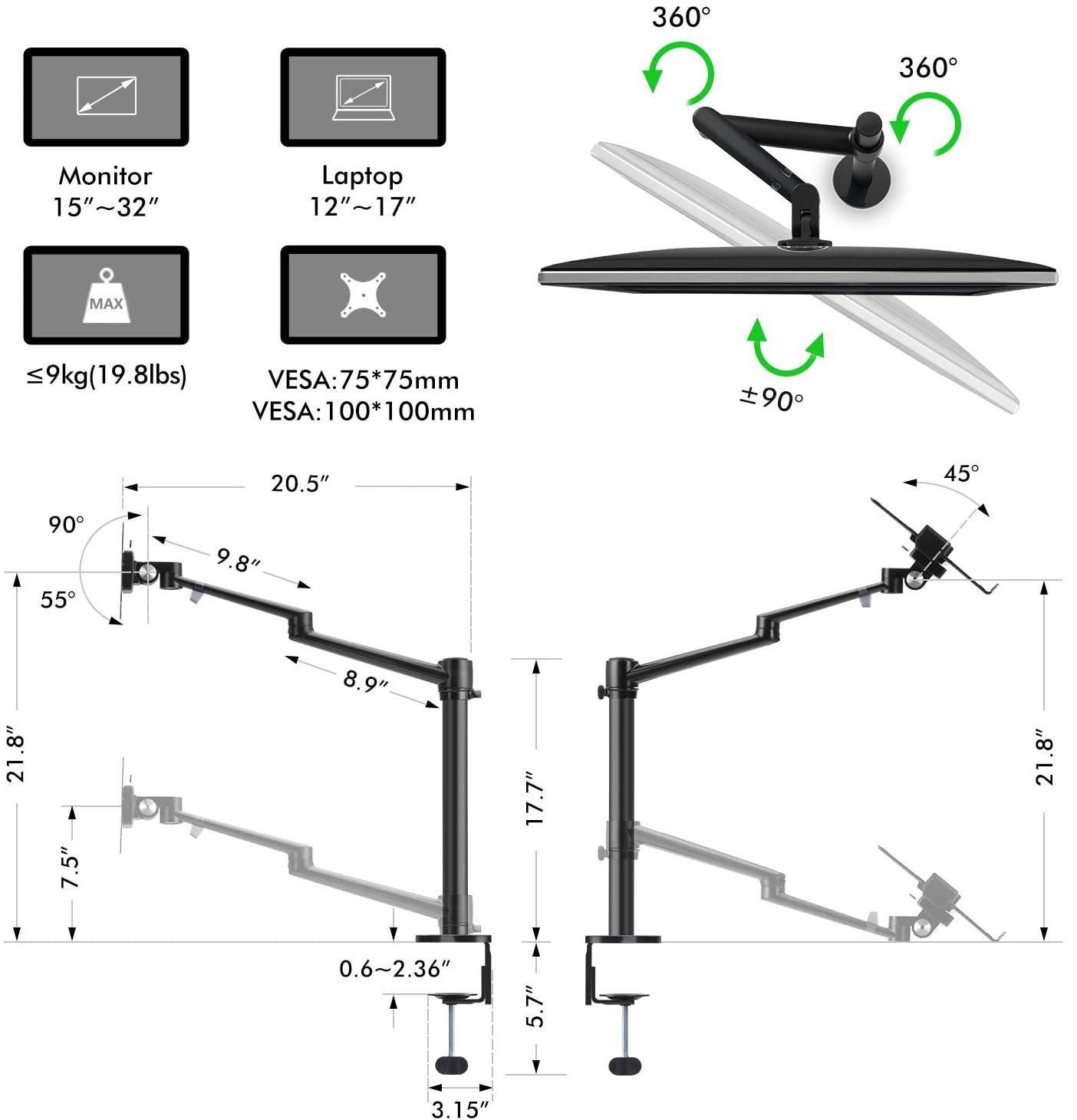 Suporte/braço Articulado P/2 Monitores e Notebook - 3