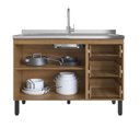 Ver mais imagens de Cozinha Modulada 7 Peças Tampo Aéreo 3 Portas Balcão Paneleiro Araucária Marrom/Montana/Fumê