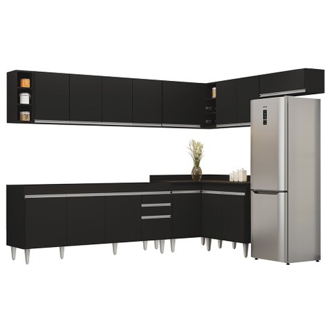 Armário de Cozinha Modulado de Canto 8 Peças Cp25 Balcão sem Tampo Preto - Lumil Lumil Móveis