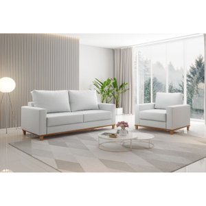 Kit Sofá Living 3 Lugares 180cm e Poltrona Linho Alpino