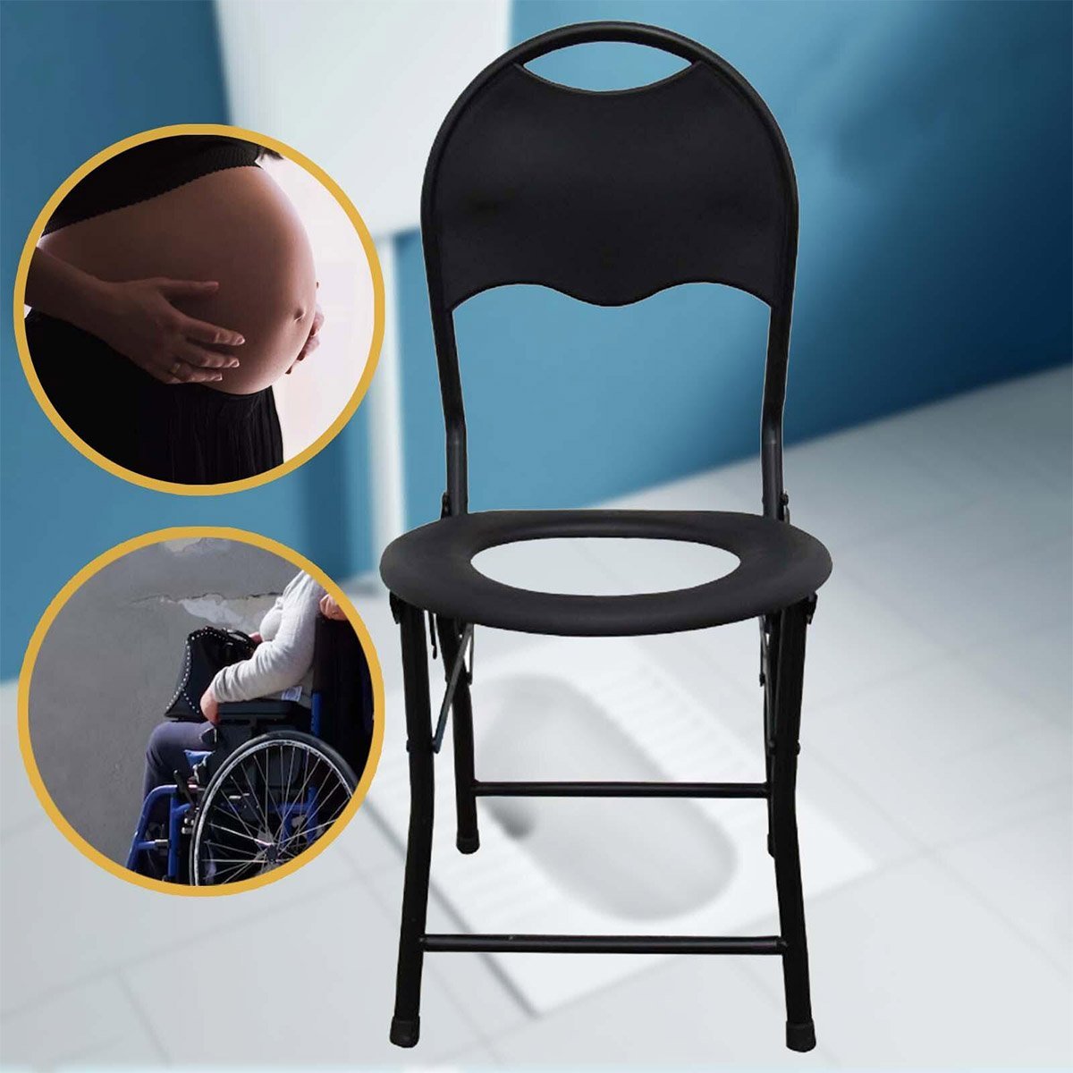 Cadeira Banho Banheiro Aço Inox Dobravel Assento Sanitario Vaso Suporte Idoso Cadeirante Gestante Pe - 5