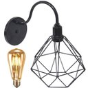 Ver imagem 1 de Luminária Arandela Parede Aramada Diamante Industrial Retro + Lâmpadas Led Vintage Preto