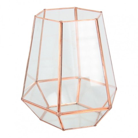 VASO SEXTAVADO DE METAL E VIDRO ROSE 19CM X 21CM X 22,5CM