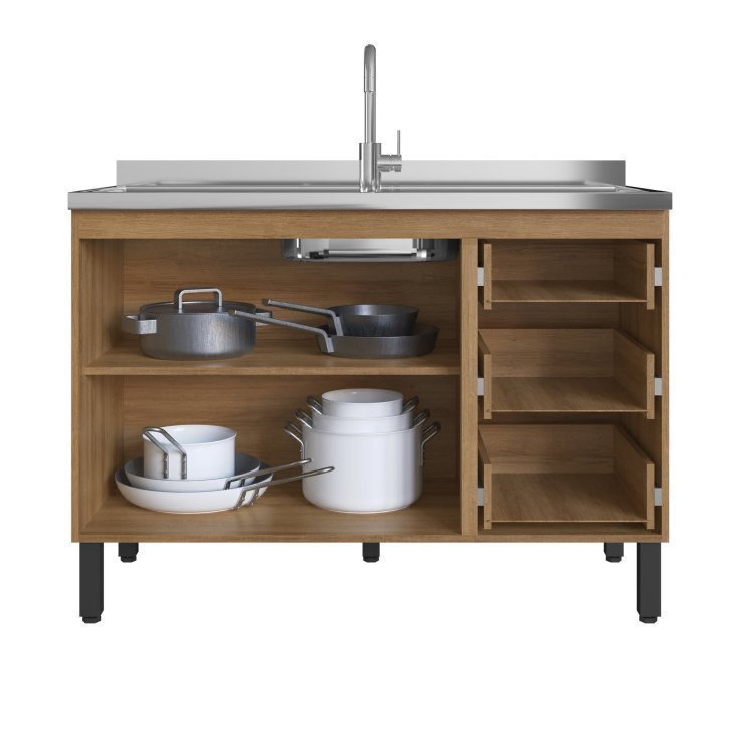 Cozinha Modulada 10 Peças Tampo Aéreo 3 Portas Balcão, Paneleiro Plátano  - 4