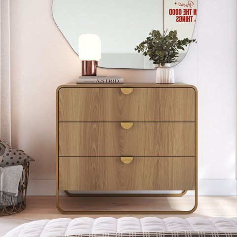 Cômoda Orgânica 3 Gavetas 90cm Pé Metal Luna Móvel na Caixa