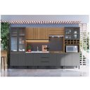 Ver imagem 1 de Cozinha Modulada 7 Peças Tampo Aéreo 3 Portas Balcão Paneleiro Cambará Marrom/Montana/Grafite