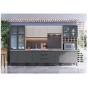 Ver imagem 1 de Cozinha Modulada 7 Peças Tampo Aéreo 3 Portas Balcão Paneleiro Cambará Cinza/Fumê/Grafite