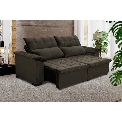 Sofá Retrátil e Reclinável 230 cm Cristal Veludo Tabaco Chamby Móveis