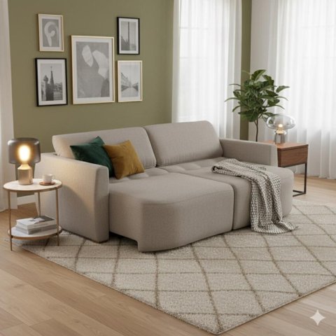 Sofá Cama Retrátil Itália 4 Lugares Design Orgânico em Linho Sala de Estar - 232 Cm