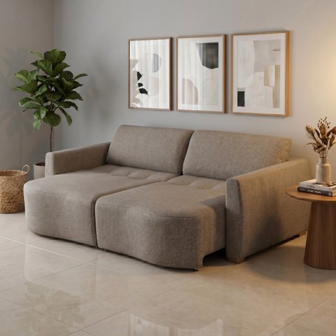 Sofá Cama Retrátil Itália 4 Lugares Design Orgânico em Linho Sala de Estar - 232 Cm