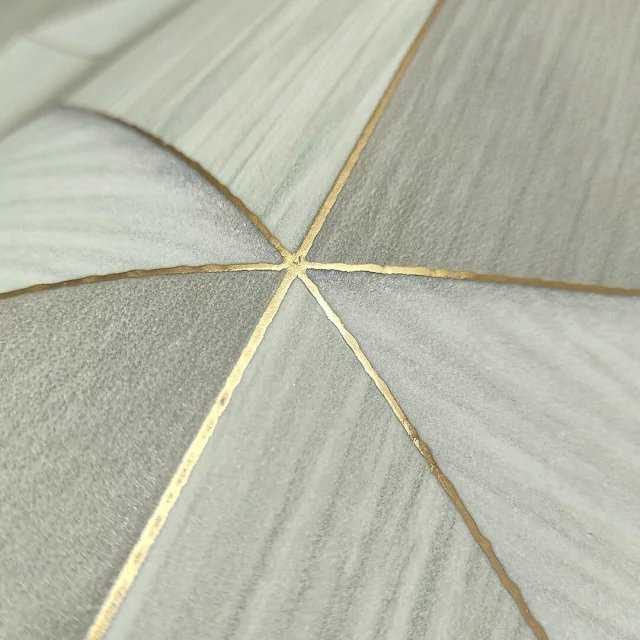Papel de Parede Kantai Coleção White Swan 3D Geométrico Bege Acinzentado com Fio Dourado