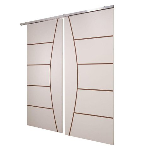 Porta Dupla Branco Prime Frisada Kit Alumínio F09 - 210x180