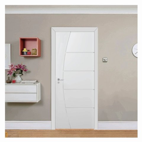 Kit Porta de Madeira 210x80cm Frisada Laqueada Moldufama Abertura Direita