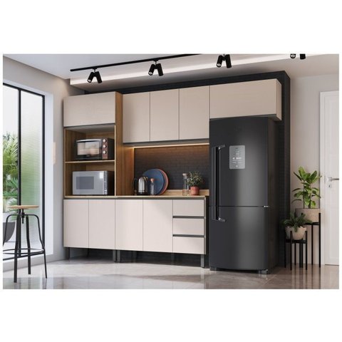 Cozinha Modulada 5 Peças Tampo Aéreo 3 Portas Balcão 2 Portas Paneleiro Marrom/Montana/Fumê