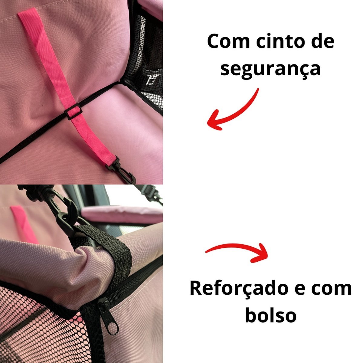 Assento Cadeirinha de Transporte Pet Carro Cachorro/gato com Cinto passeio/viagem - Rosa - 3