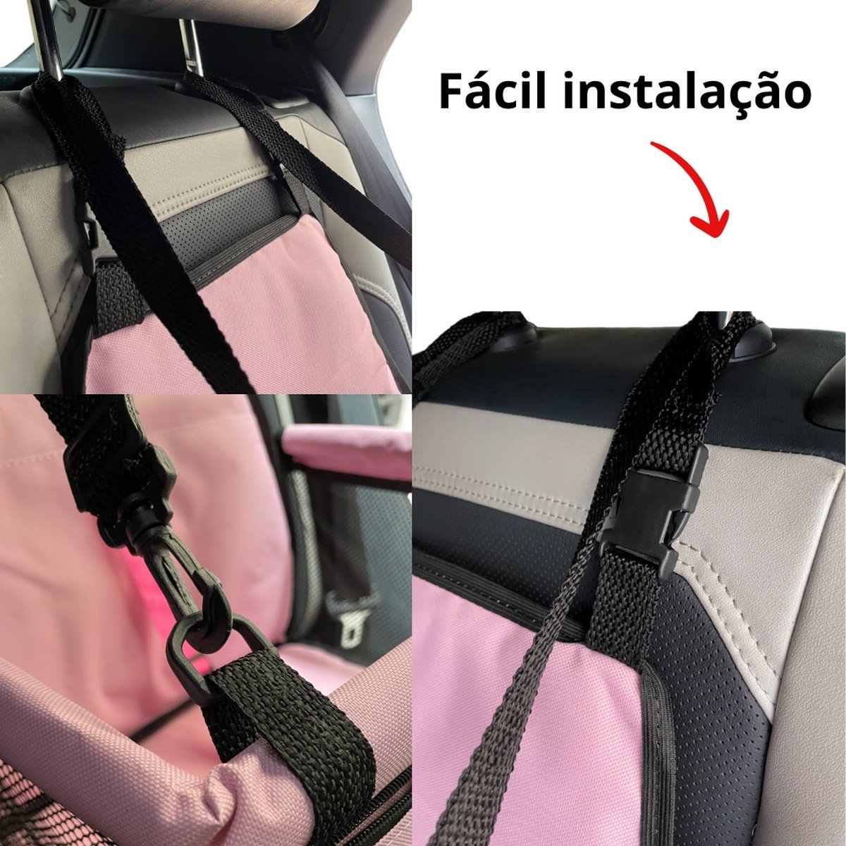 Assento Cadeirinha de Transporte Pet Carro Cachorro/gato com Cinto passeio/viagem - Rosa - 4