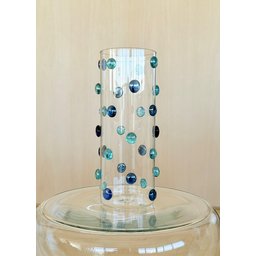 Vaso Vidro Decorado com Gemas de Vidro na Cor Azul 25 Altura X 10 Cm - 3