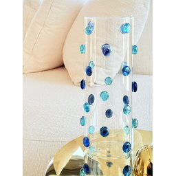 Vaso Vidro Decorado com Gemas de Vidro na Cor Azul 25 Altura X 10 Cm - 4