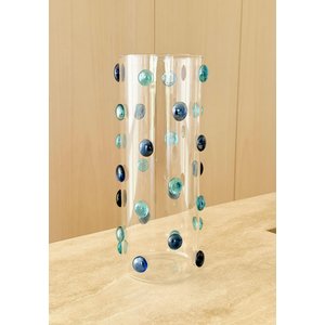 Vaso Vidro Decorado com Gemas de Vidro na Cor Azul 25 Altura X 10 Cm