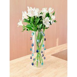 Vaso Vidro Decorado com Gemas de Vidro na Cor Azul 25 Altura X 10 Cm - 2