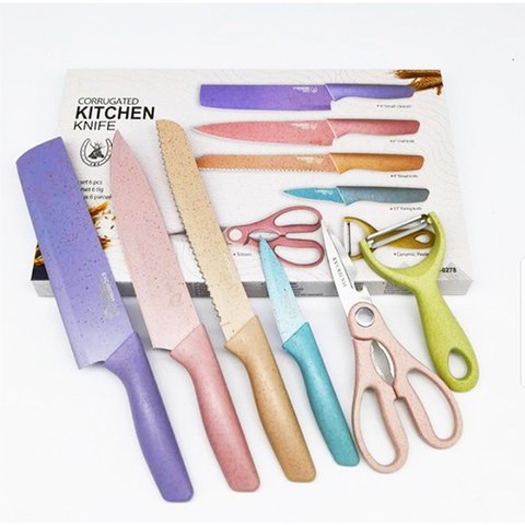 Jogo de Facas 6 Peças Antiaderente Coloridas Cutelo Tesoura Cor:colorido
