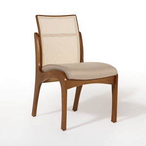 Cadeira para Mesa de Jantar Lisboa com Encosto em Tela Madeira Maciça Linho Bege M58 Rmi