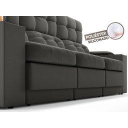 Sofá com Porta Copos e Carregador USB Eureka 2,30m Assento Retrátil e Reclinável Velosuede - 6