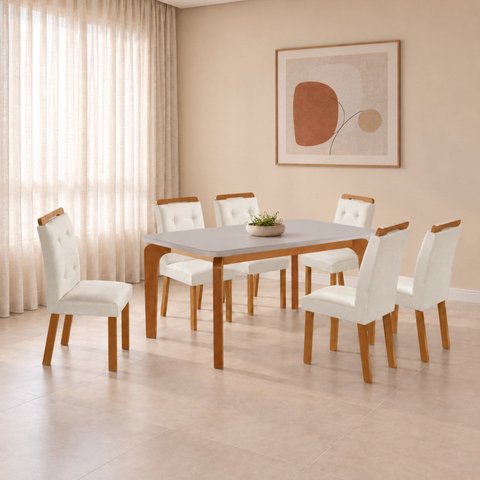 Conjunto de Mesa de Jantar Dublin 180 Tp MDF Vidro Canto Copo 6 Cadeiras Valentina