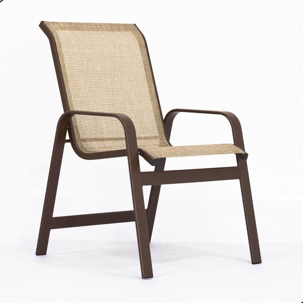 Cadeira de Alumínio Tela Sling Varias Cores Area Externa Marrom Capuccino