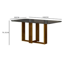 Mesa de Jantar Jade 160x80 Freijó Chumbo com 6 Cadeiras Freijó Linho Palha – Leifer Móveis - 3