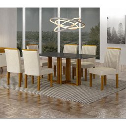 Mesa de Jantar Jade 160x80 Freijó Chumbo com 6 Cadeiras Freijó Linho Palha – Leifer Móveis - 8