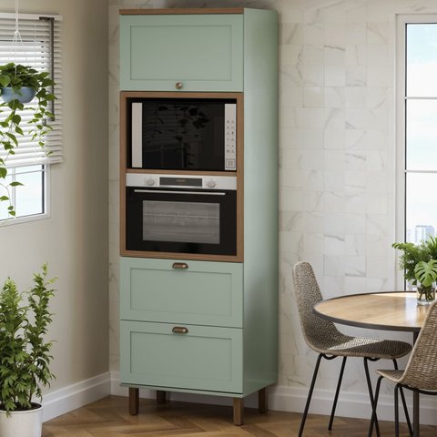 Torre Quente 70cm P/ 2 Fornos Cozinha Modulada Provençal Mdf Cor:mint com Ébano