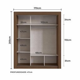 Guarda-Roupa Solteiro Édez Easy, 1,70M, 3 Portas de Correr, Espelho, Nogueira - 11