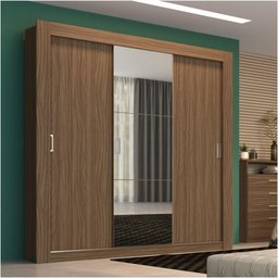 Guarda-Roupa Solteiro Édez Easy, 1,70M, 3 Portas de Correr, Espelho, Nogueira - 2