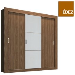 Guarda-Roupa Solteiro Édez Easy, 1,70M, 3 Portas de Correr, Espelho, Nogueira - 1