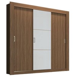 Guarda-Roupa Solteiro Édez Easy, 1,70M, 3 Portas de Correr, Espelho, Nogueira - 3