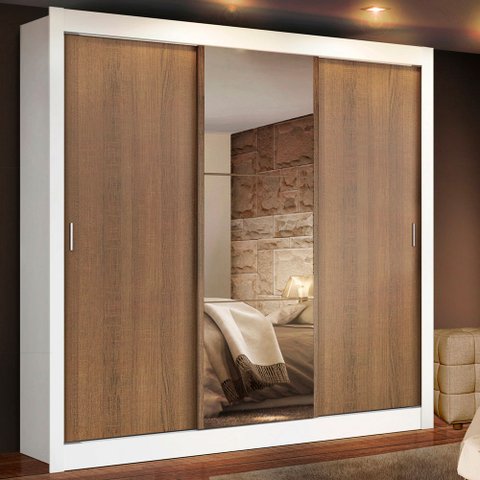Guarda-roupa Casal Madesa Lyon 3 Portas de Correr com Espelho 2 Gavetas