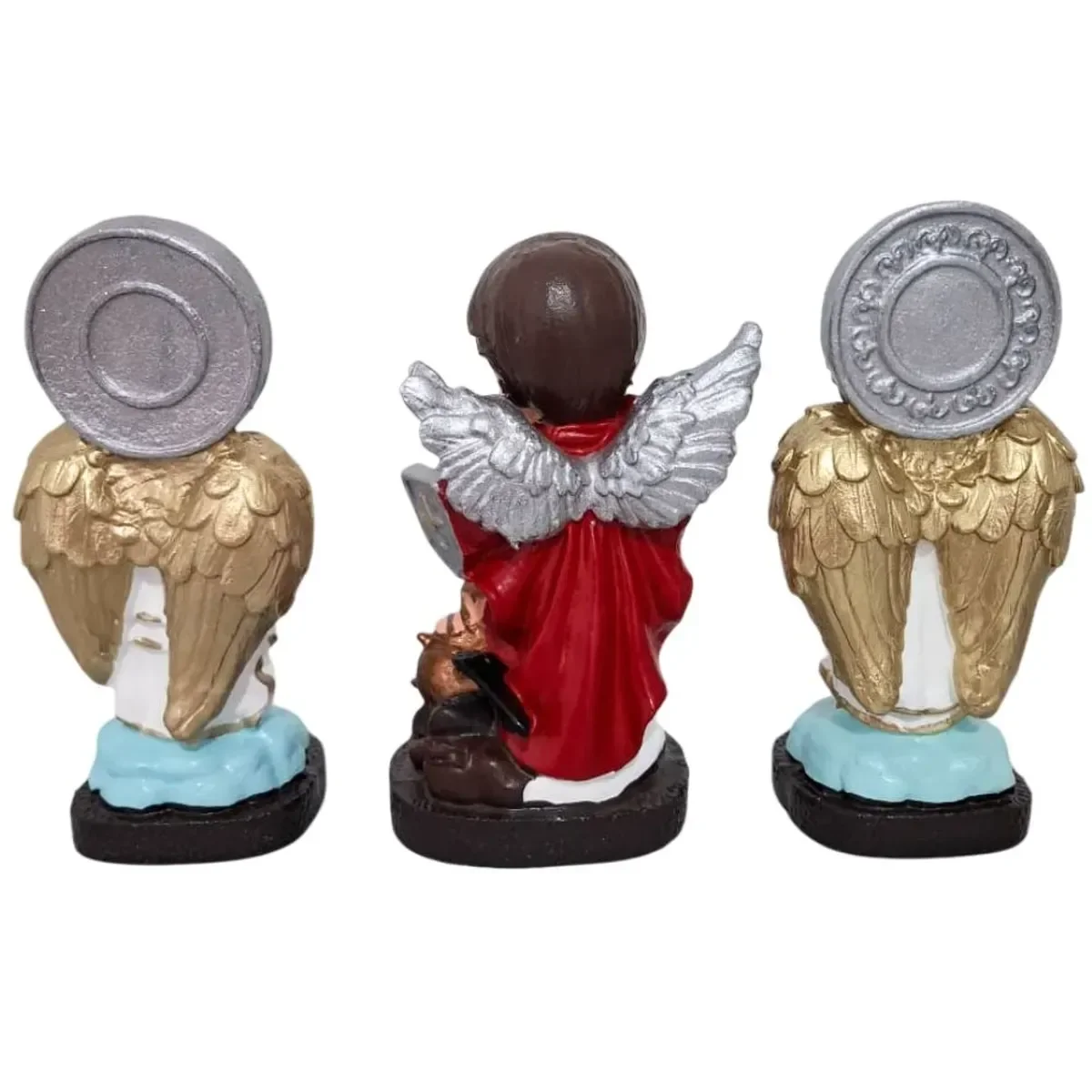 Ver imagem 3 de Kit Trio de Arcanjos São Miguel São Rafael e São Gabriel Infantil de Borracha Inquebrável - 16 cm