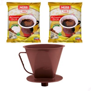Kit 2 Coador de Café Filtro Moka Permanente 103 e Porta Filtro com Funil 103