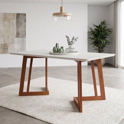 Mesa de Jantar sem Vidro Madeira Maciça Retangular 6 Lugares Califórnia Marrom/Caramelo/Nevaska