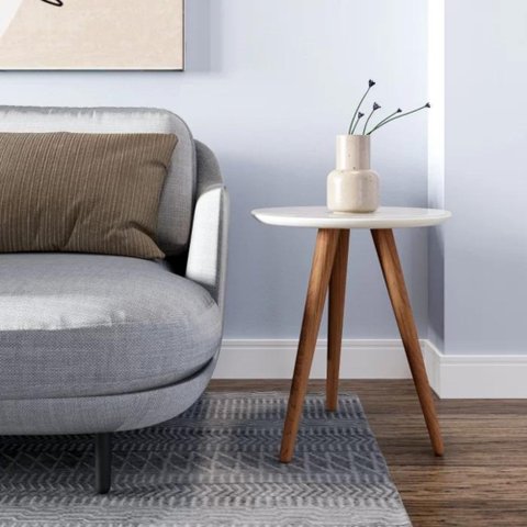 Mesa Lateral 100% MDF 60cm Tampo Esmeralda Branco