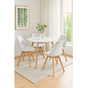 Ver imagem 1 de Conjunto Mesa de Jantar Leda 90cm Branca Tampo em Mdf com 4 Cadeiras Eames Wood Leda Branca