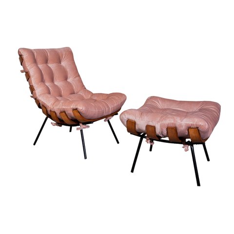 Poltrona Costela Luxo com Puff Dora Bela - 0125 Rosa