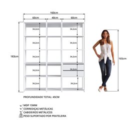 Estante para Livros Modular 3 Peças com 2 Gavetas e 14 Nichos Easy - 5